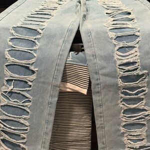 Trendy Distressed Boot Cut Jeans in Light Blue NWT